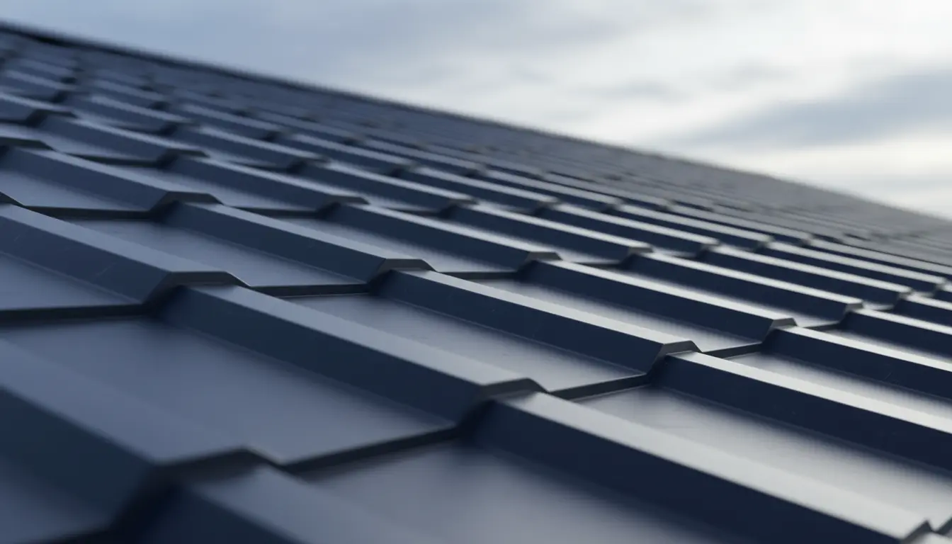 Close-up detail of standing seam metal roofing panels in a modern finish